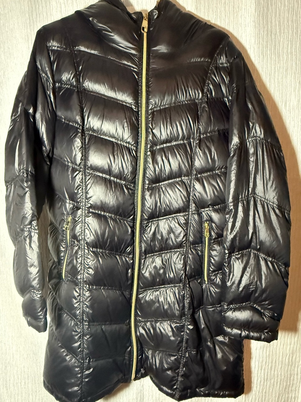 Calvin Klein Black Quilted Hooded Puffer with Gold-Tone Zippers